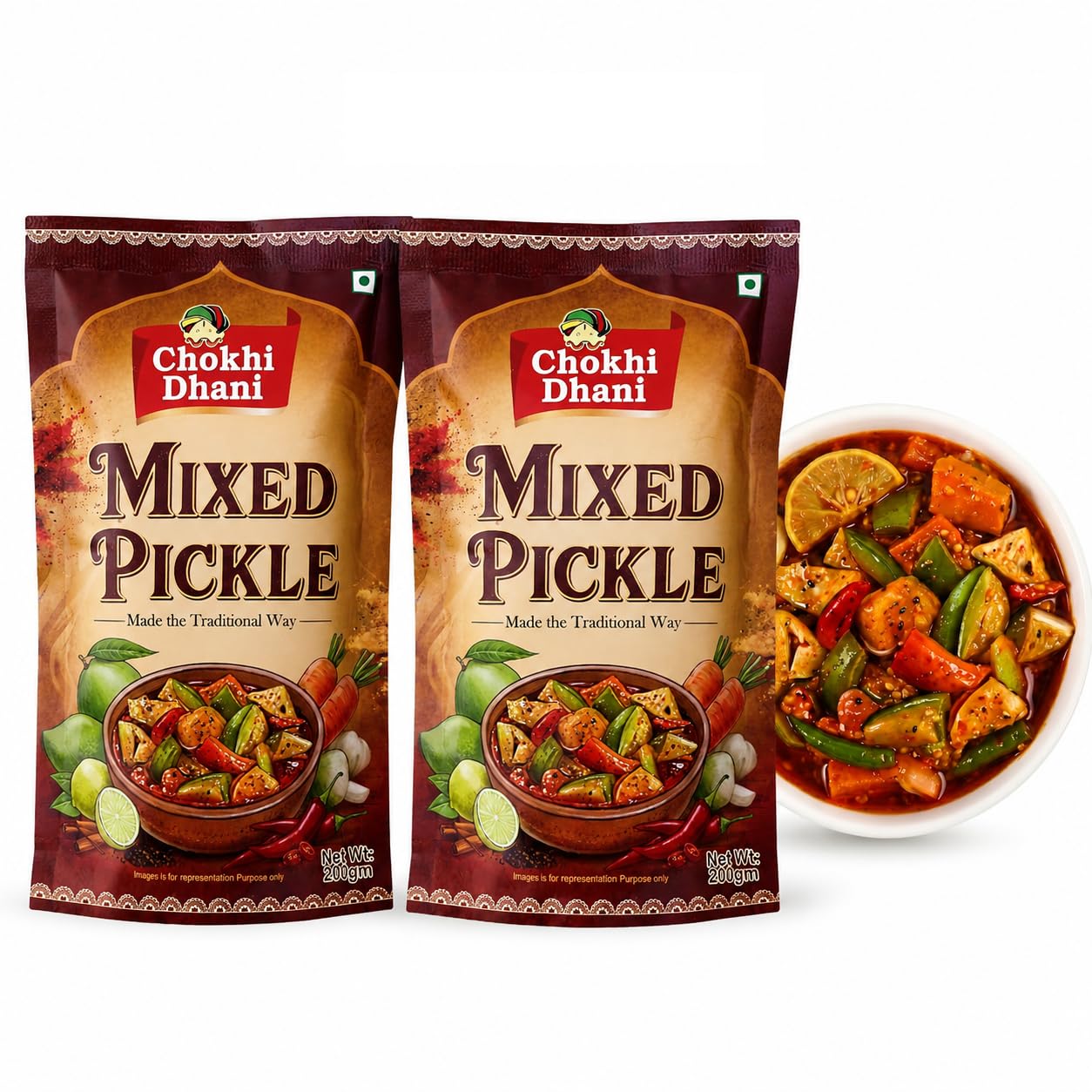 Chokhi Dhani Mixed Pickle (200g x 2) | Mix Veg Achar | Spicy & Tangy Indian Pickle | Traditional Homemade Style