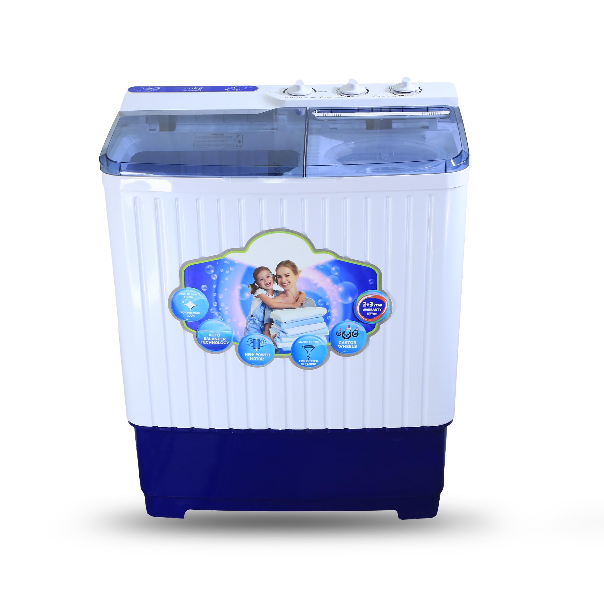 CineGold | Since 2008 | 7 Kg Quick Air Dry Semi-Automatic Top Loading Washing Machine, Blue Transparent Top & Rat Away Feature, Efficient, Durable Laundry Solution for Modern Homes with 5Year Warranty