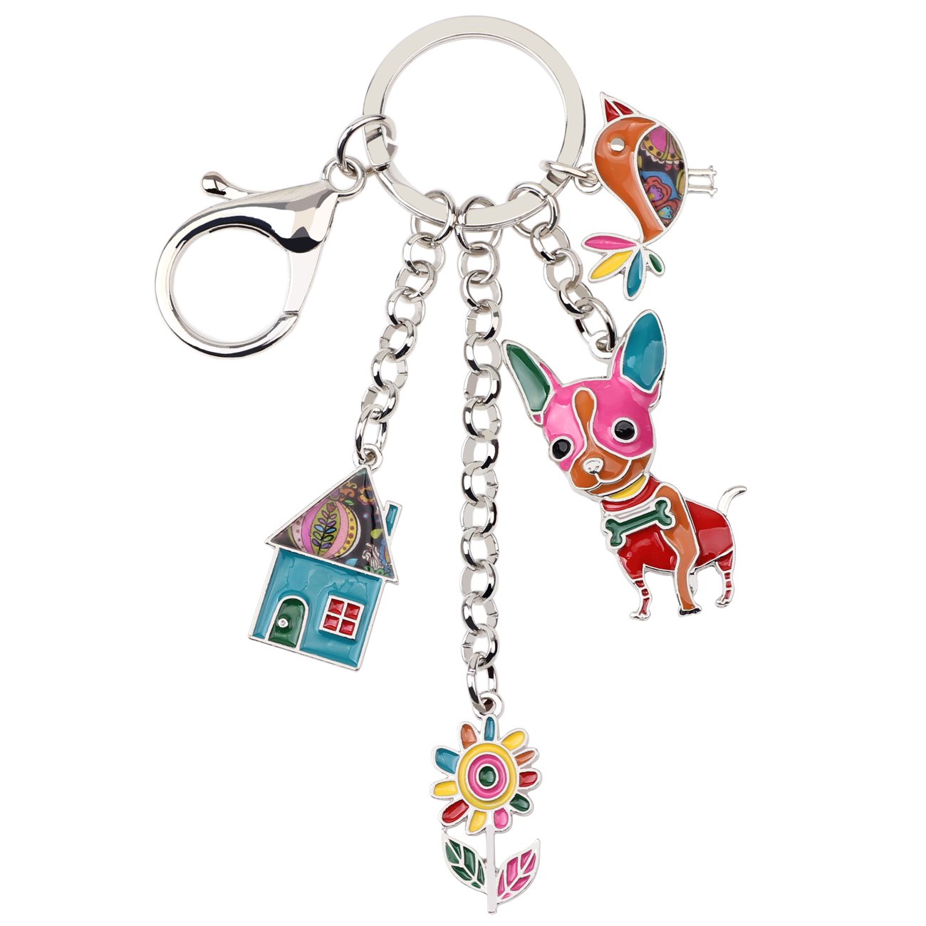 BONSNY Enamel Alloy Chain Chihuahua Dog Key Chains For Women Car Purse Handbag Charms Gifts (Multicoloured)