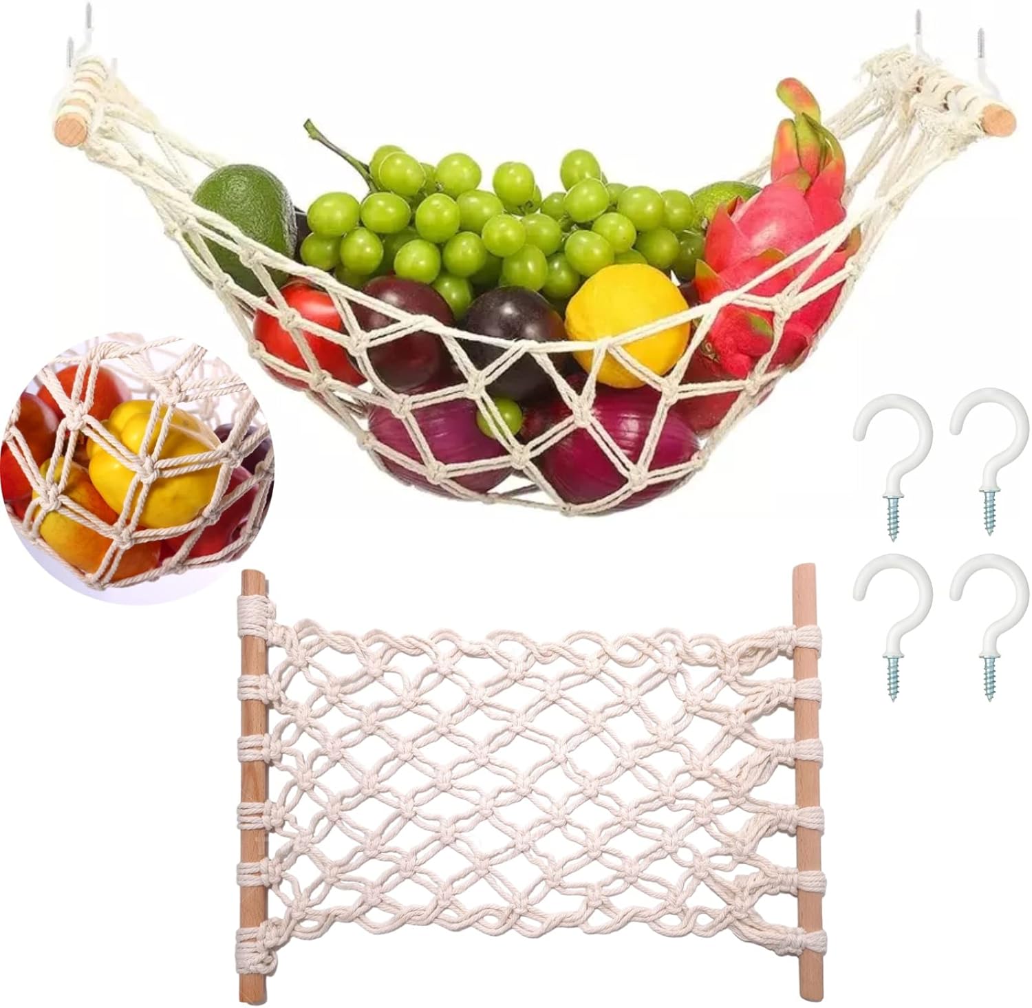 Zarami Fruit Hammock for Kitchen Under Macrame Fruit Hammock