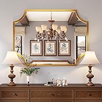 Vista 2 de Kelly Miller Espejo de baño dorado grande de 30 x 40 pulgadas para pared, espejo de tocador festoneado dorado, espejo decorativo con marco biselado