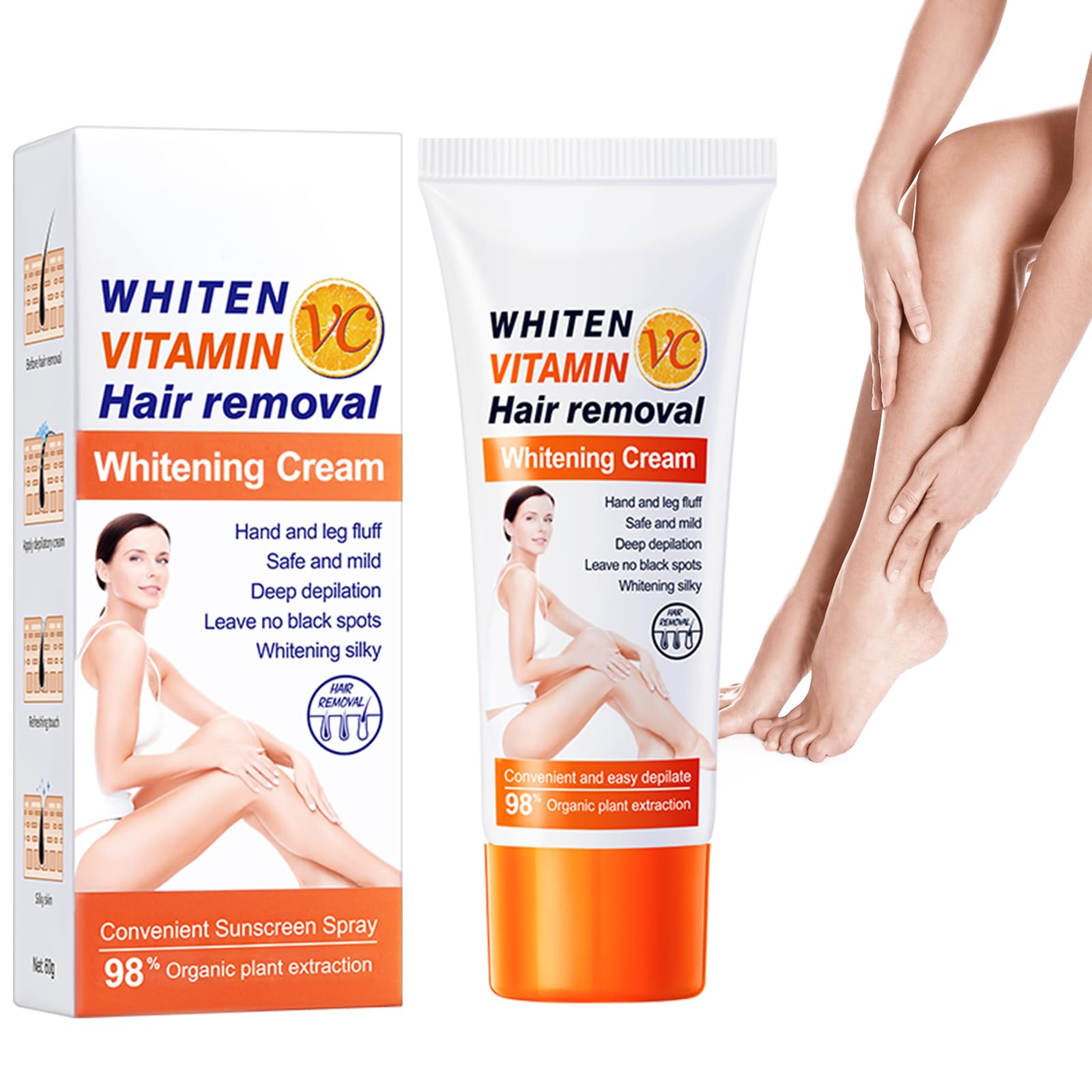 Crema Depilatoria para Hombres y Mujeres, Hair Removal, Crema Depilatoria y Blanqueadora Piel Sensible, Con Vitamina C para una Hidratación Suave, Para Cara, Brazos, Piernas y Axilas