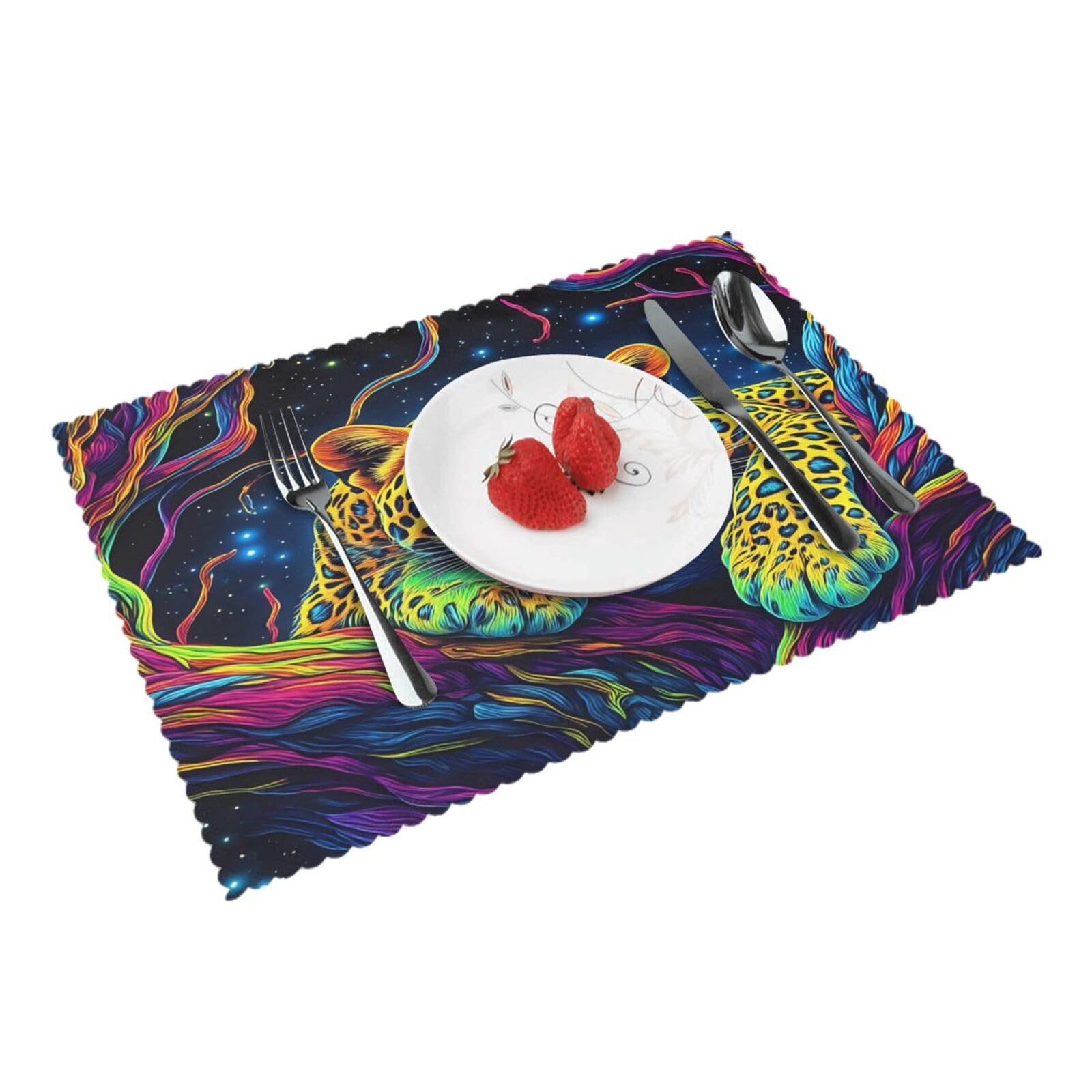Leopard Galaxy Placemats Set of 4 Print Table Mats Place Mats Table Decor for Kitchen Dining 12X18 in