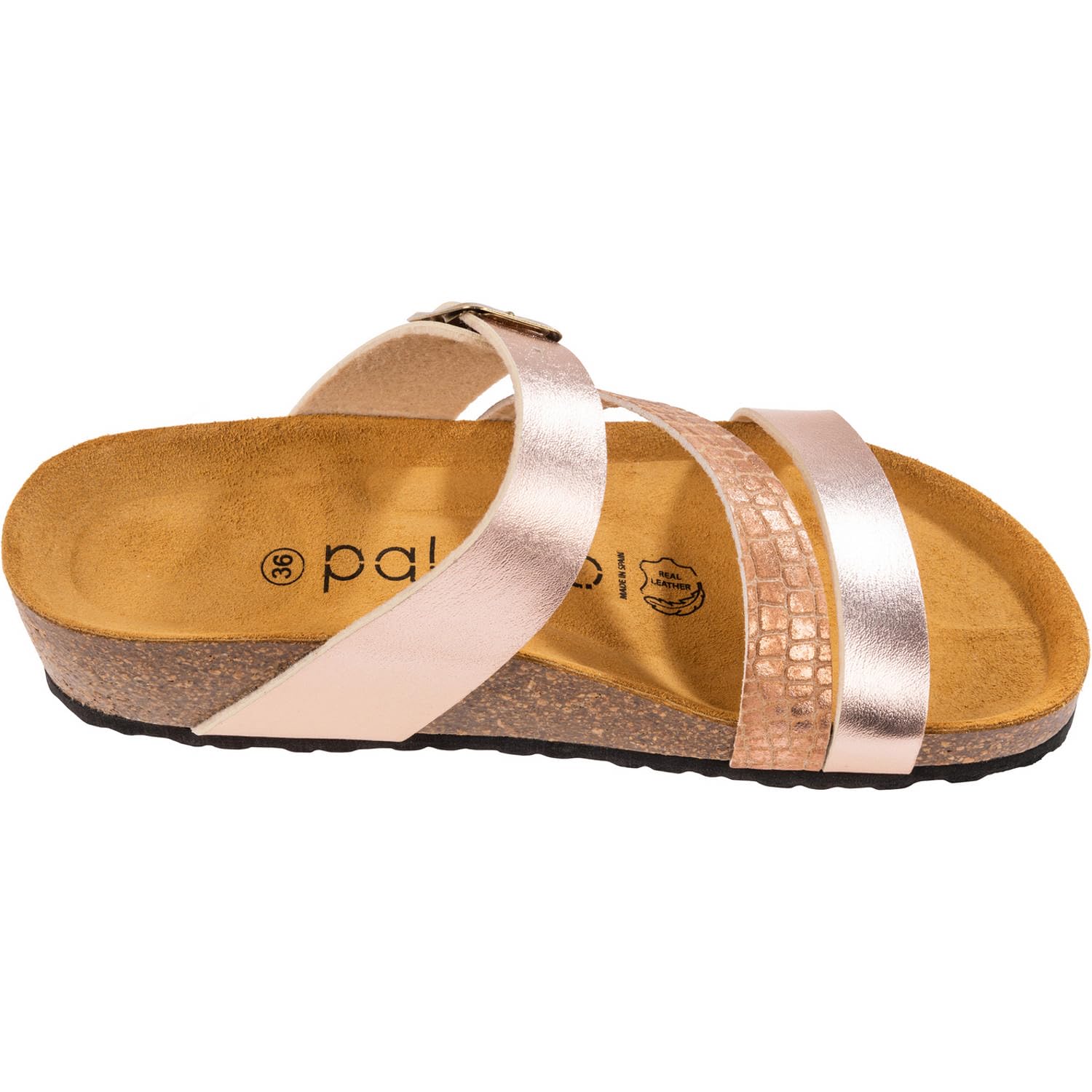 Palado Damen Pantoletten Chios - Sandalen Made in Spain - elegante Hausschuhe mit dämpfendem Kork-Fußbett - modische Sommerschuhe