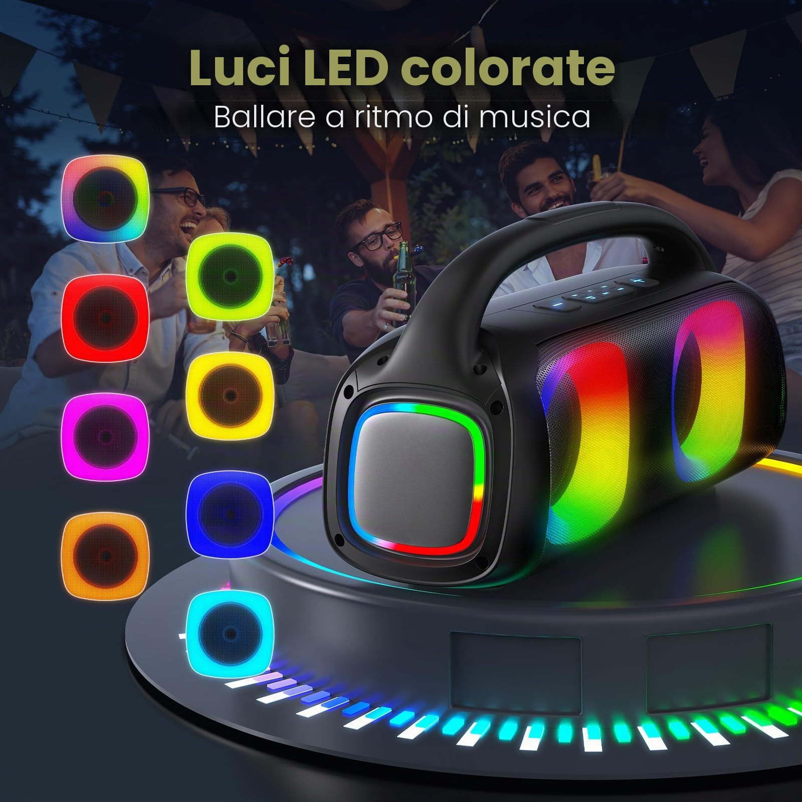 JYX Karaoke con 2 Microfonos, Bluetooth Cassa Karaoke Professionale Completo con Suono Stereo Potente, 2 Karaoke Microfoni Wireless 30M, TF/USB/AUX, RGB, Lunga Autonomia