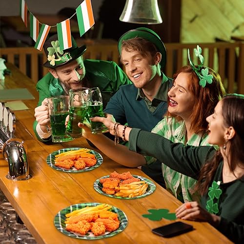 Miniatura 7 de Rtteri 80 platos de papel desechables para el día de San Patricio, trébol de la suerte de 9 pulgadas, platos redondos para fiestas irlandesas,