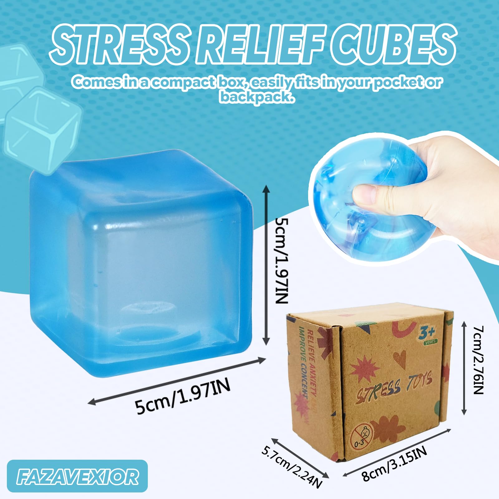 FazaVexior 1PCS Cube Stress Balls, Squishy Fidget Toys for Kids & Adults, Sensory Squeeze Cubes for Autism ADHD - Image 3