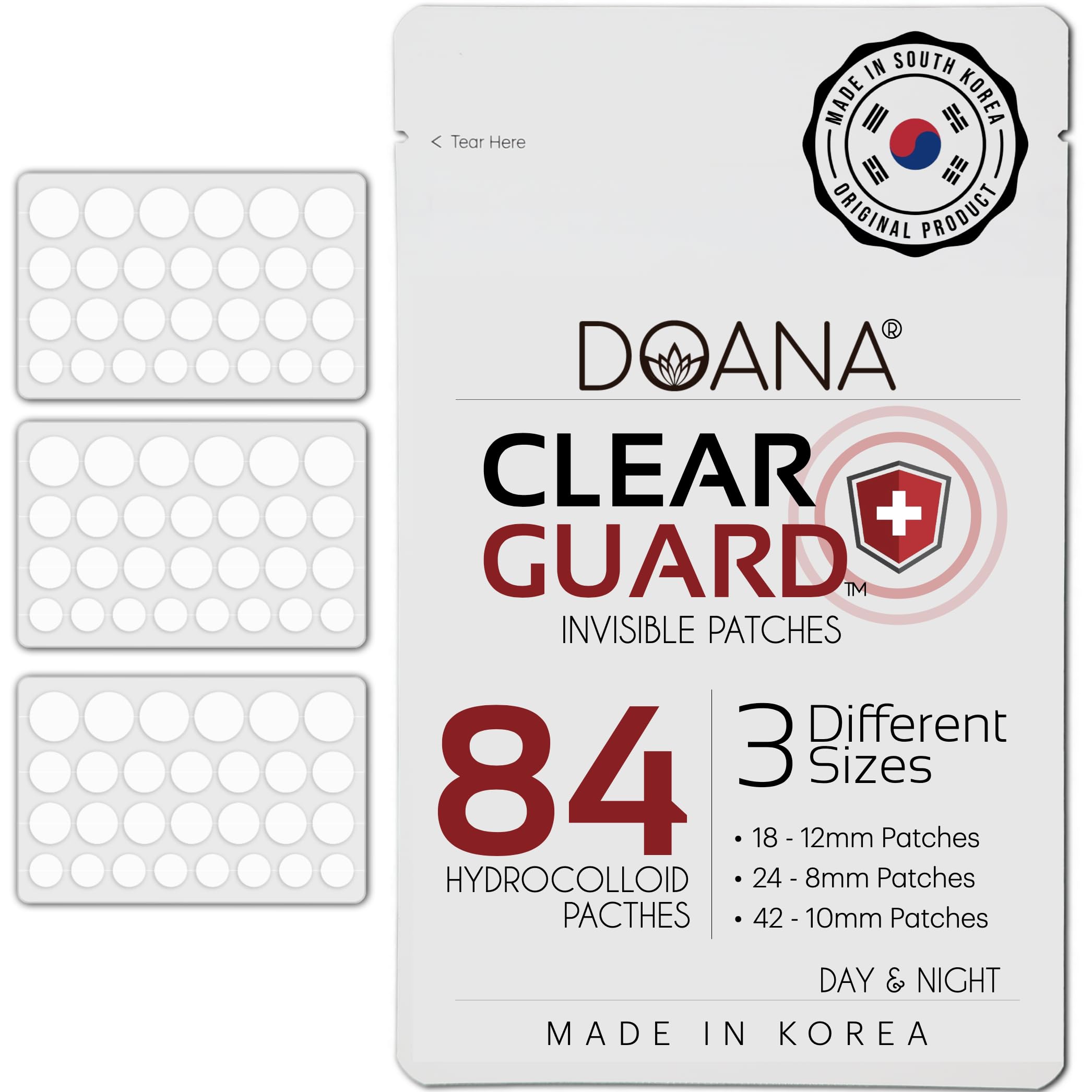 Korean Pimple Patches - 84 Count Made in KOREA - Absorbing Hydrocolloid 3 Size Acne Patches for Blemishes
