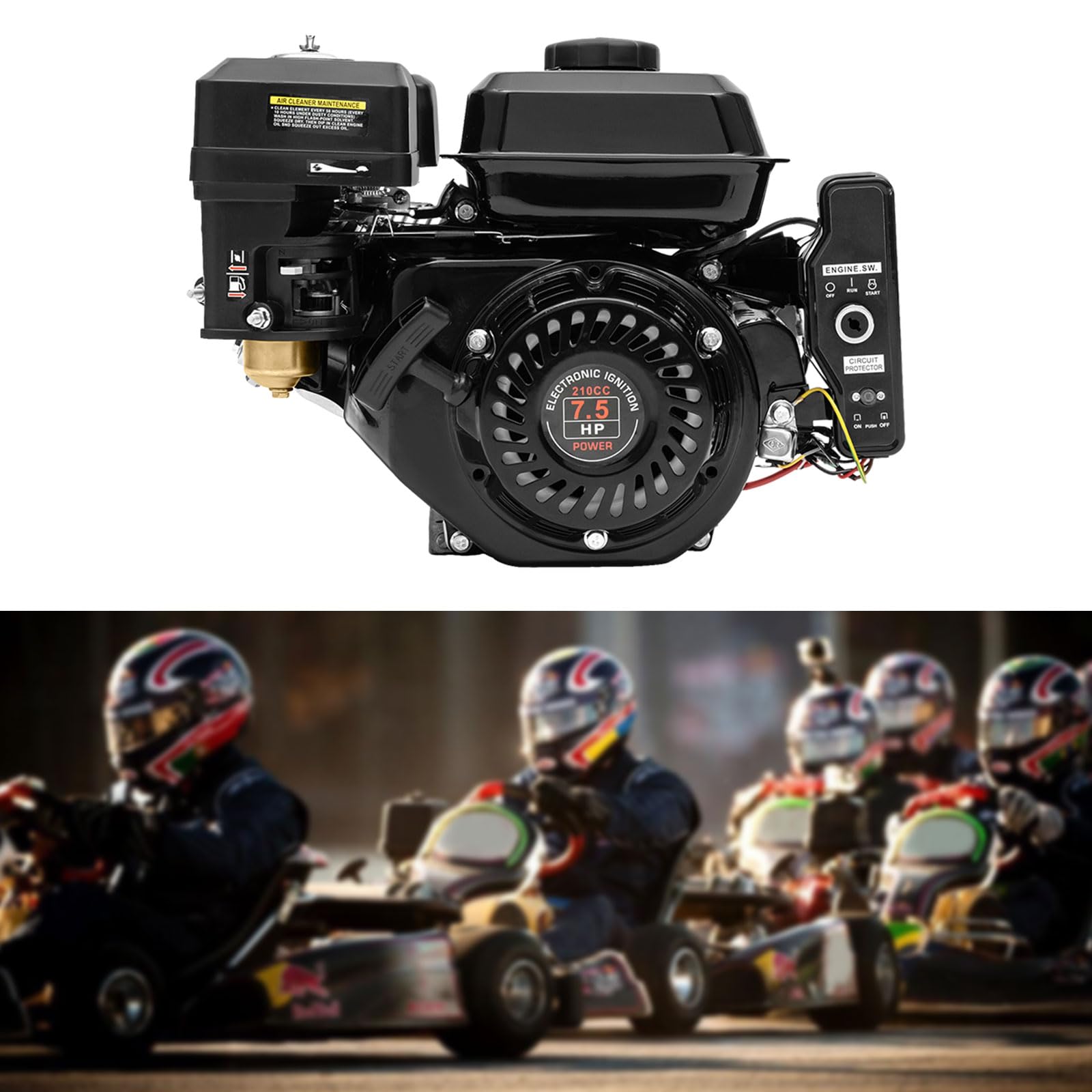 Motor de gasolina eléctrico de 7,5 CV, motor industrial de 4 tiempos, motor de karting de 212 CC con eje de 20 mm de diámetro, motor estacionario, motor de carga pesada 3600 rpm, motor de repuesto