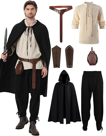 7Pcs Mens Renaissance Viking Costume Pirate Elf Ren Faire Outfit