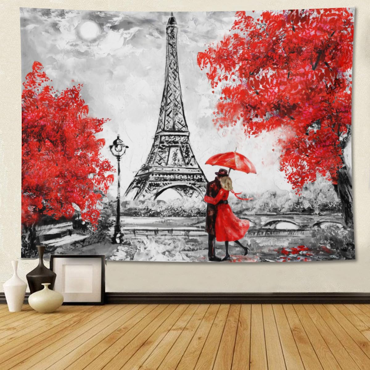 Narikuto Eiffel Tower Tapestry Red Paris Tapestry Backdrop Romantic France City Wall Tapestries Pari Birthday Party Decoration Lover Wedding Studio