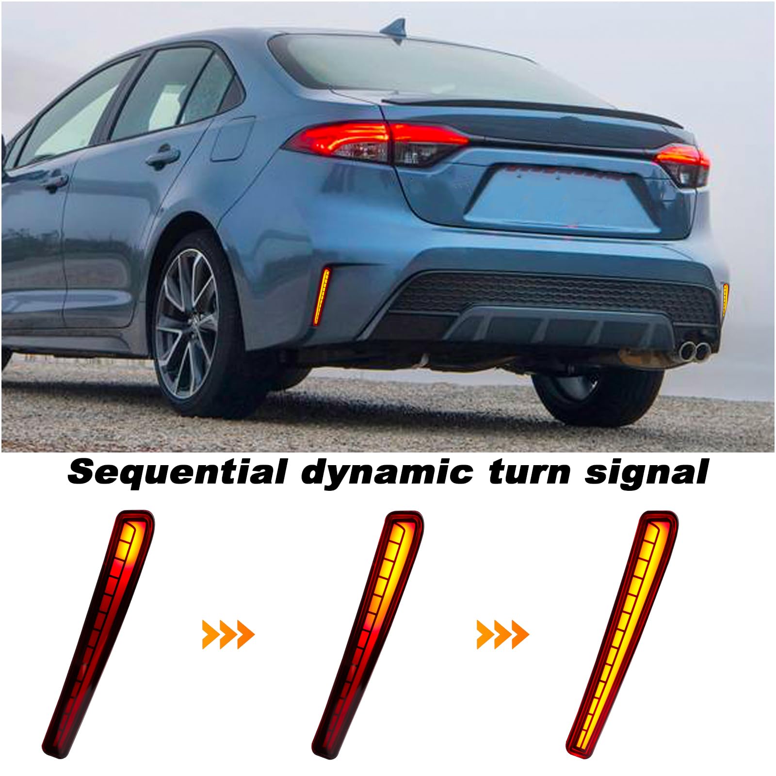 KEEGTBOX LED Rear Bumper Brake Light Kit Daytime Running Light Dynamic Sequential Turn Signal Lamps Fit for Toyota Corolla L LE XLE 2021-2023 Accessories (Red)