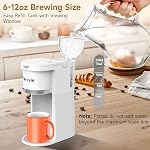 Small Single Serve Coffee Maker, Fast Brew One Cup Coffee Machine for K Cup and Grounds, 6 to 12 oz. Brew Sizes, Capsule Coffee Machine with Descaling Reminder and Viewing Tank, White