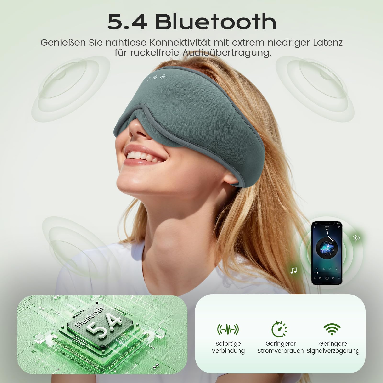 musicozy Bamboo 3D Casque de sommeil pour DE (xy) Gris