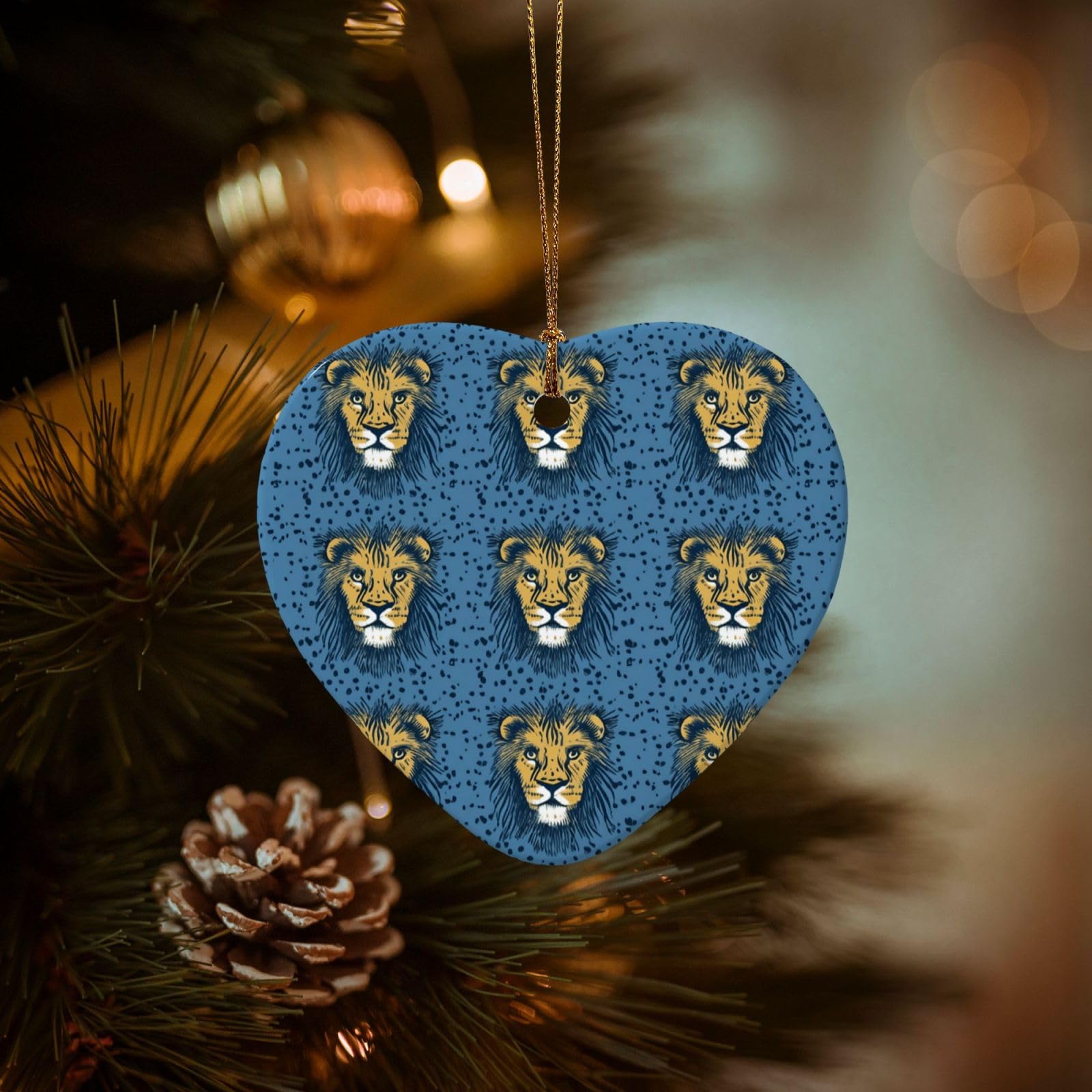 Christmas Ornaments for Christmas Tree Decoration Hanging Lion Lions Head Lion Kids Blue Ornament with Gold Ribbon Crafts Heart Shape Ceramic Pendant for Keepsake Gifts Xmas Decor Party Supplies