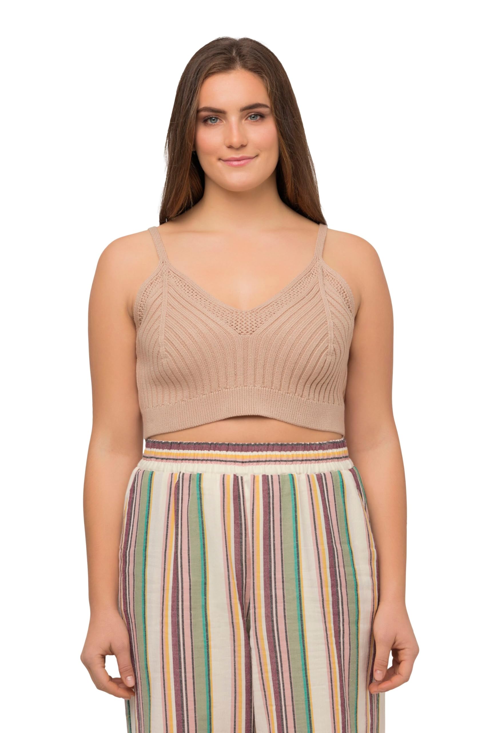 Ulla Popken Damen große Größen Übergrößen Plus Size Bralette, Rippstrick, Zierkanten, Biobaumwolle 816259