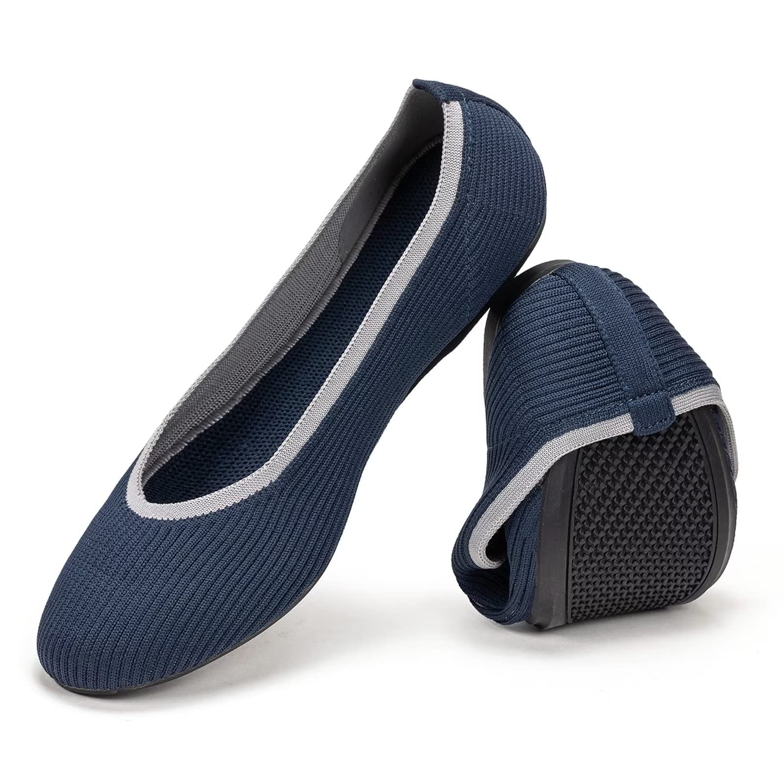 Frank Mully Women's Ballet Flats Round Toe Walking Flats Slip On Work Shoes Knitted Flats Shoes for Woman Soft Lightweight