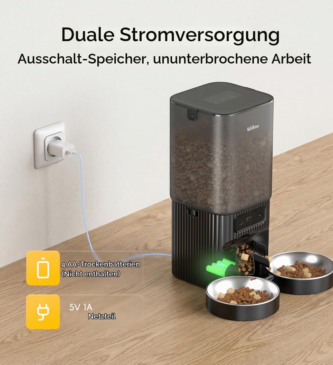Futterautomat Katze 2 Näpfe 7L mit APP, Automatischer Futterspender