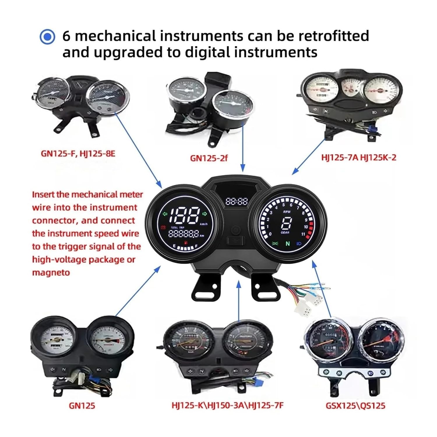 Motorcycle Speedometer Tachometer Motorcycle Digital Board Universal Odometer Speedometer Meter Instrument Moto Dashboard Hour Counter Tachometer with Gear