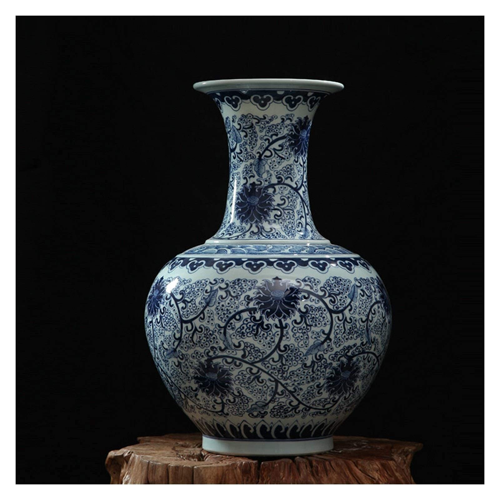 asdchZen Chinese Traditional Blue And White Porcelain Vase Home Office Art Collection Large Ceramic Vase
