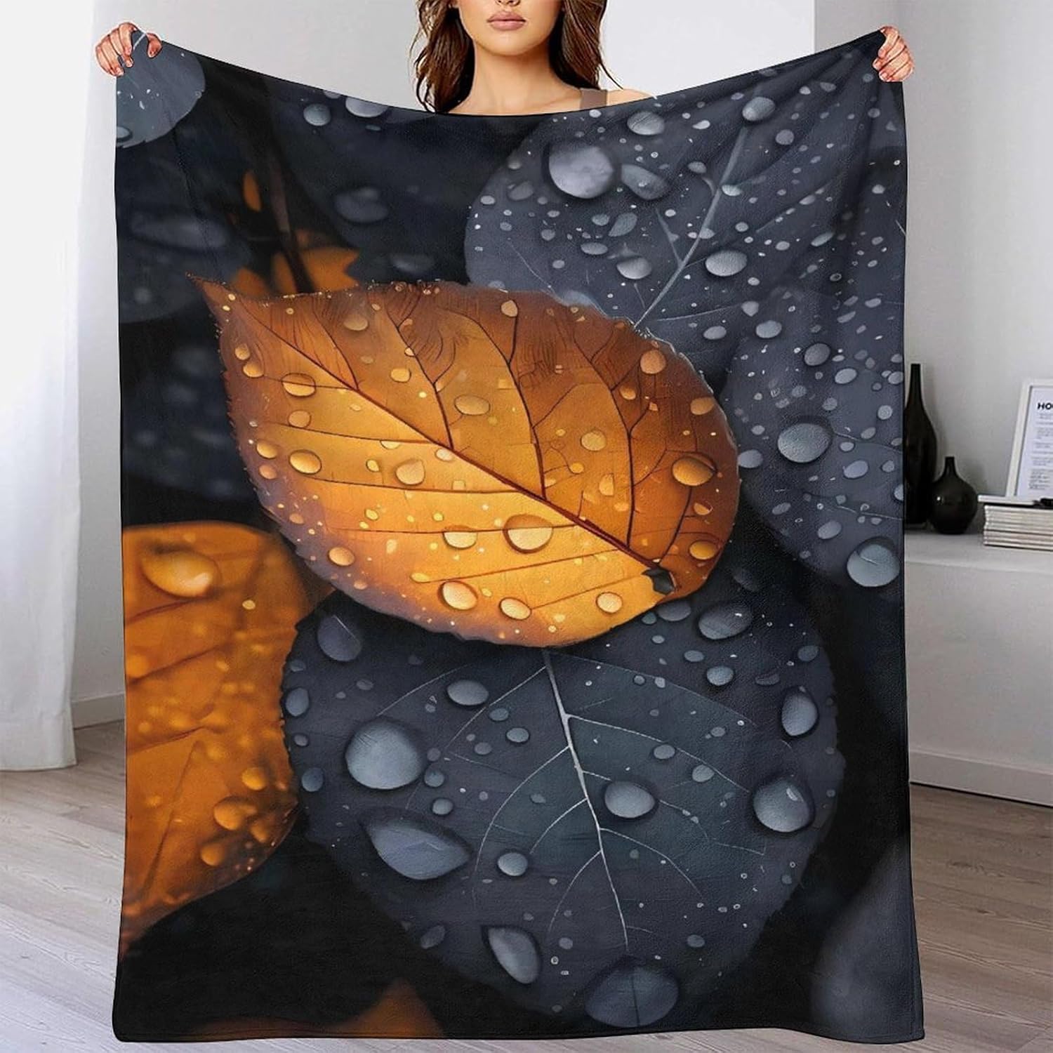 SFGHRT 3D Printed Blanket Leaf Pattern Flannel Art Prints Blanket