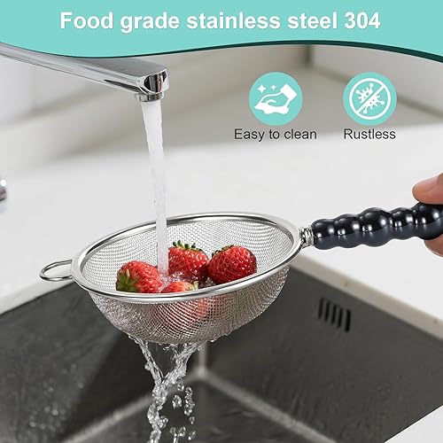 Miniatura 6 de Colador de malla fina de alta calidad de 3 tamaños con mango de cerámica, coladores de alambre de acero inoxidable es perfecto para tamizar, colar,
