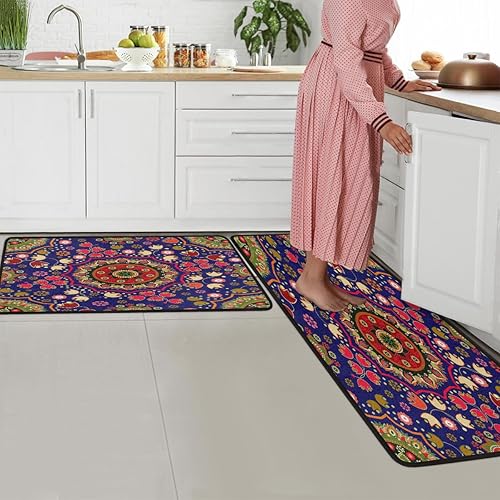 Miniatura 7 de Tapete de cocina con patrones de mandala coloridos 2 piezas tapetes acolchados antifatiga para suelo de cocina de 47 x 17 pulgadas29 x 17 pulgadas,