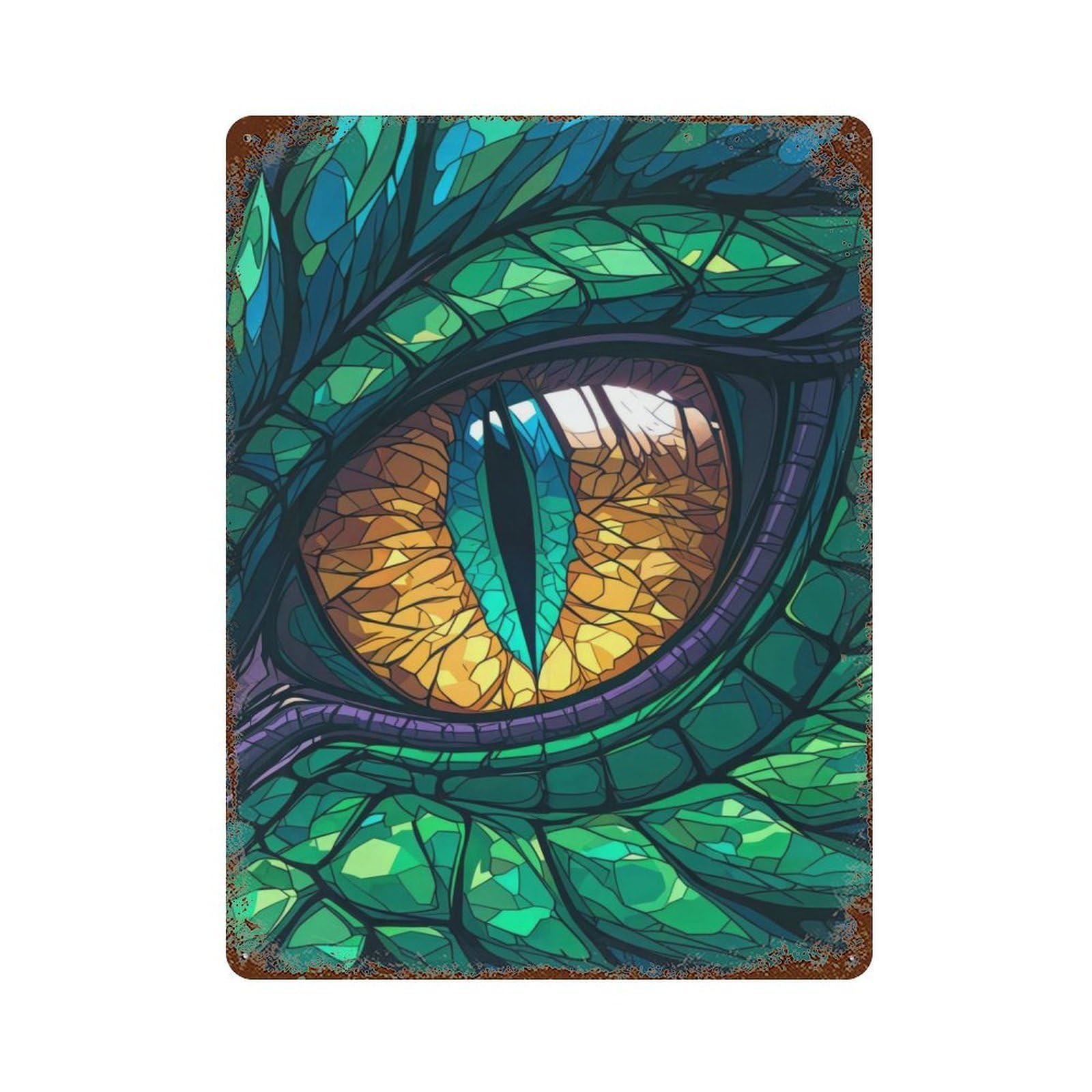 Garage Style Dragons Gaze Stained Glass Vintage Rust Metal Sign 15.7"x11.8", Vintage Wall Decor for Bar And Workshop
