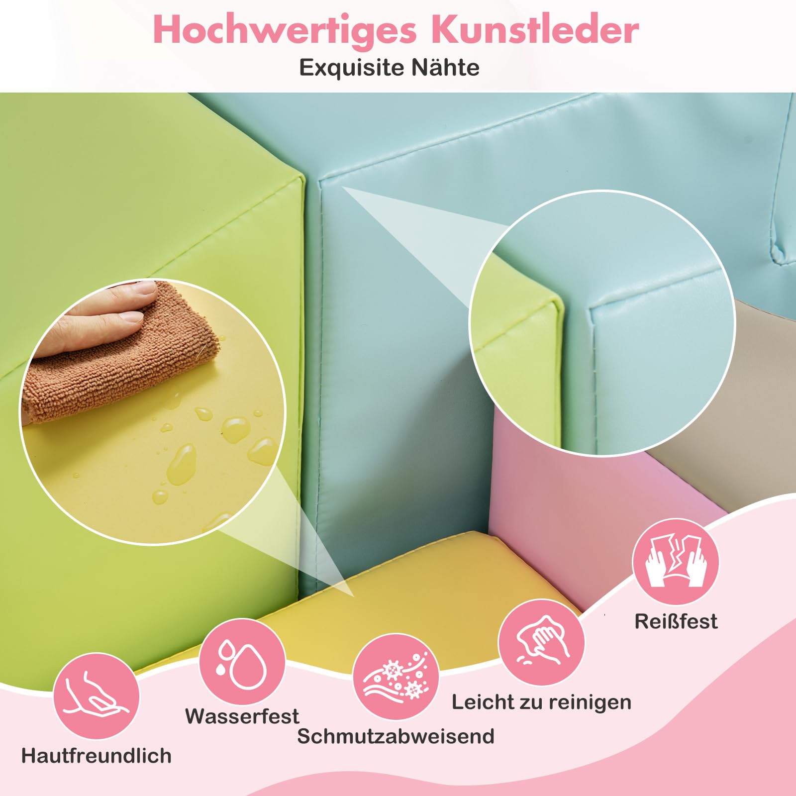 COSTWAY 10 TLG. Schaumstoff Bausteine, Softbausteine weich zum Klettern & Rutschen, Riesenbausteine aus PU, Großbausteine Kletterblöcke Indoor für Kinder ab 1 Jahr (Macaron)