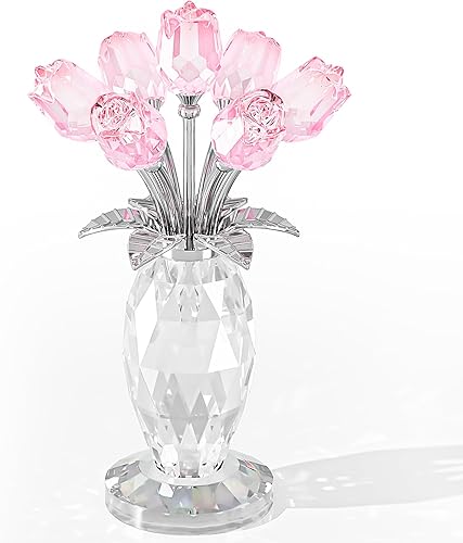 Miniatura 12 de Movdyka Ramo de rosas de cristal de rosas rojas, regalos para mujeres, esposa, mamá, figuras coleccionables de vidrio soplado, decoración de