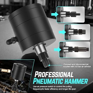 DNA Motoring 24pcs Diesel Injector Puller Extractor Puller Adapters Kit Pneumatic Injector Puller Tool for Diese Engines,5-8 Bar Air Vibration Injector Removal Tool Kit, TOOLS-00821