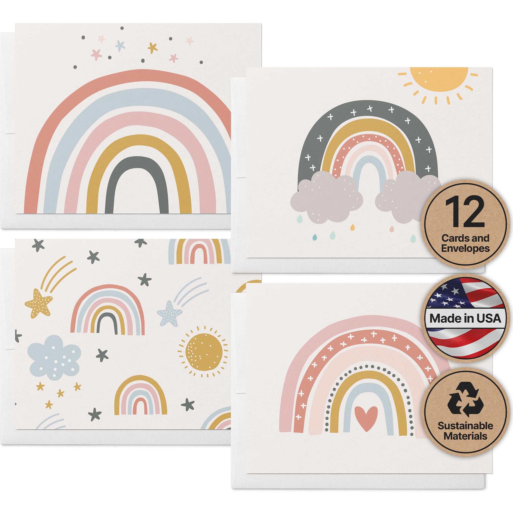 Twigs Paper Rainbow Greeting Cards, 12 Blank All Occasion Note Cards