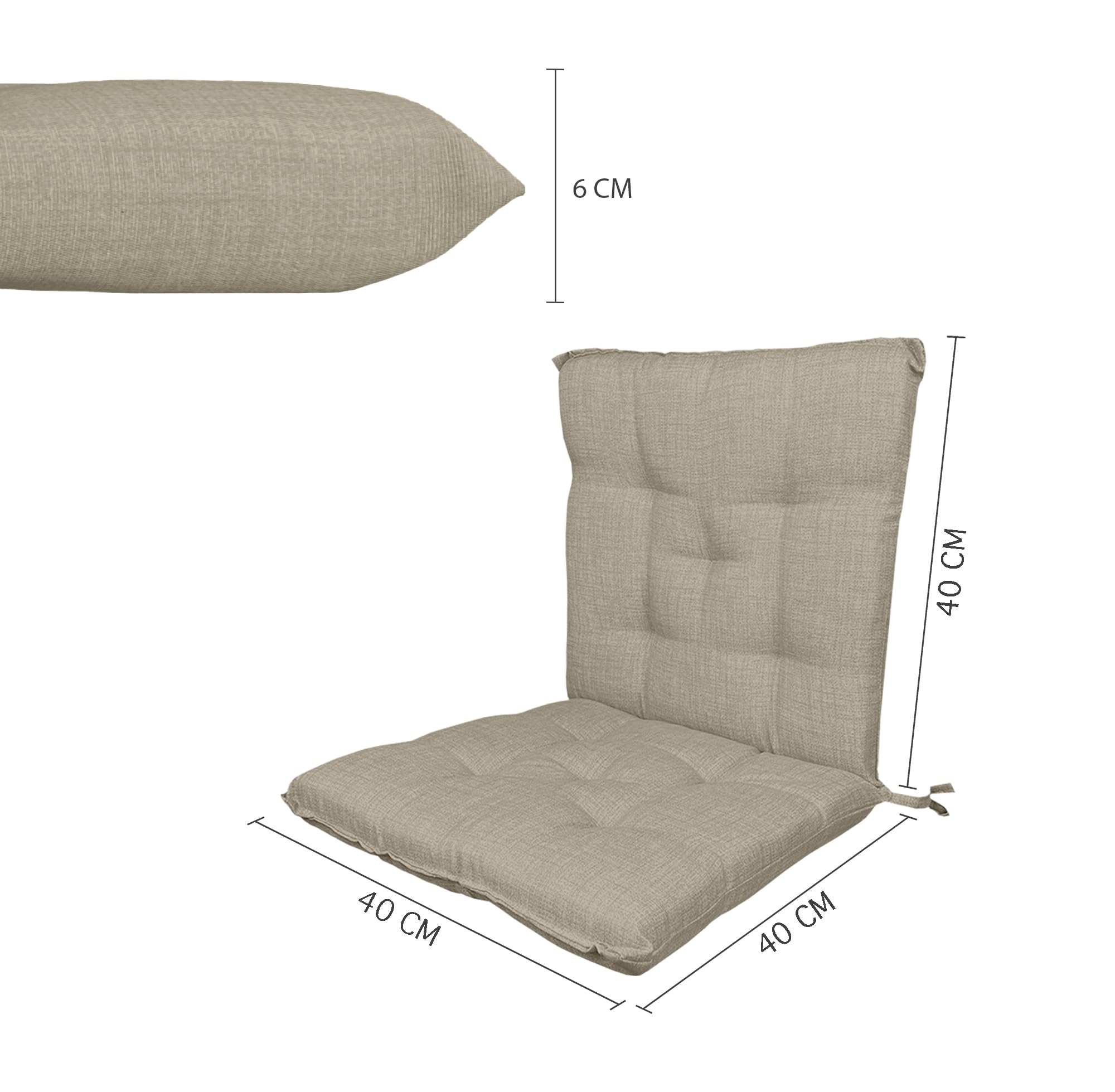 IlGruppone Set Cuscini Sedia con Schienale Imbottiti con Laccetti Banda Elastica per Fissaggio Prodotto Italiano Sedie Poltrone Sdraio Reclinabili Cucina Giardino 40 x 80 Cm - Corda - 6 Pezzi