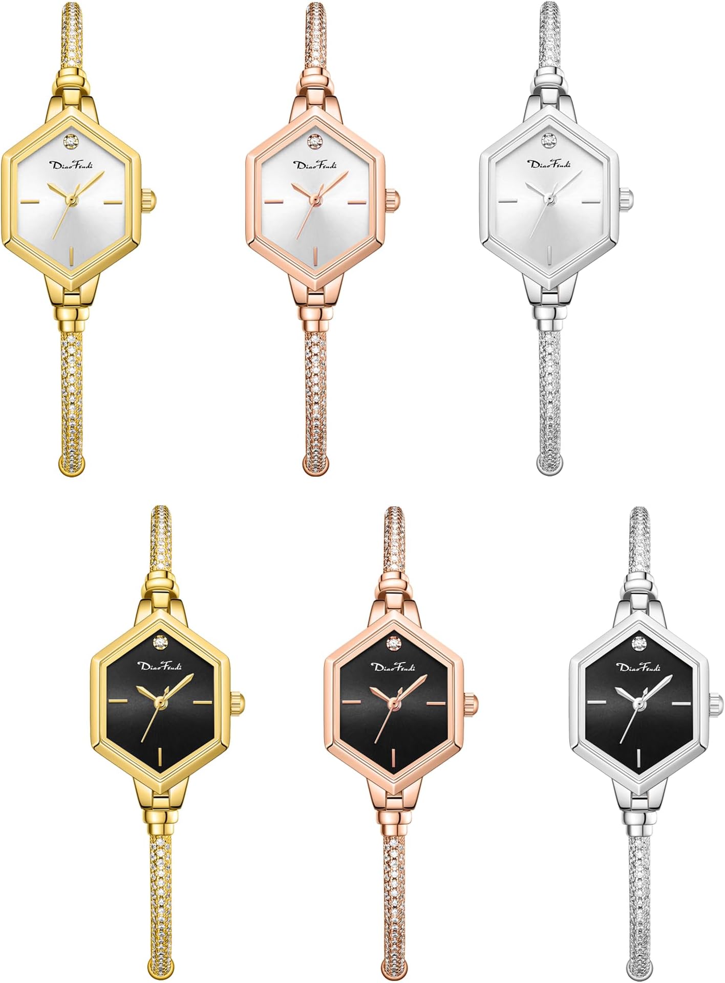 Rose Gold Petite Bracelet Watch for Women, Diamond Dress Analog Hexagonal Mini Women Watch Waterproof