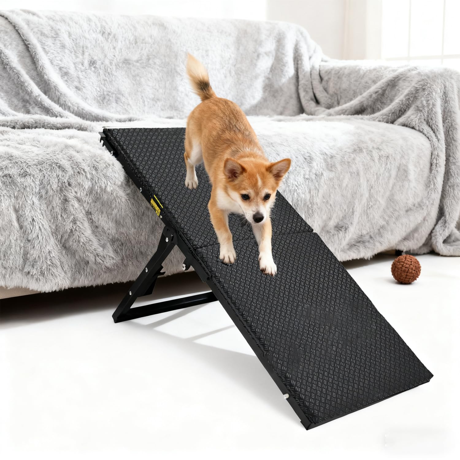 Rampa per Cani Pieghevole in Metallo, Scala per Cani Letto Regolabile in Altezza (33,5-46,5 cm), per Cani Anziani e Piccoli, Fino a 40 kg