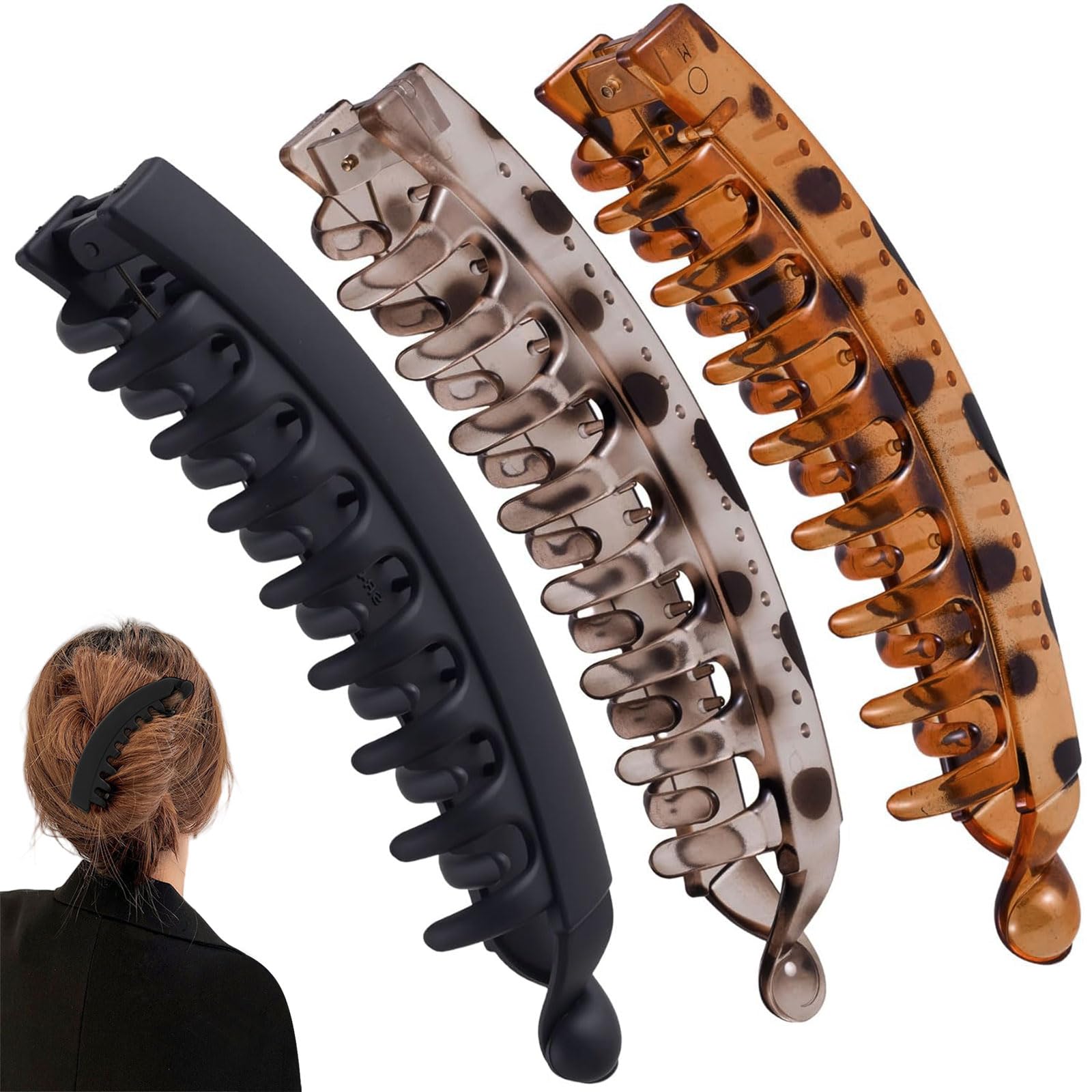 Muorruo 3 Stück Bananen-Haarspangen, rutschfeste große Haarkrallen für Frauen, klassische Doppelkämme, Haarnadel-Zubehör für dicke, dünne, feine, lange und kurze Frisuren, Farbe 2