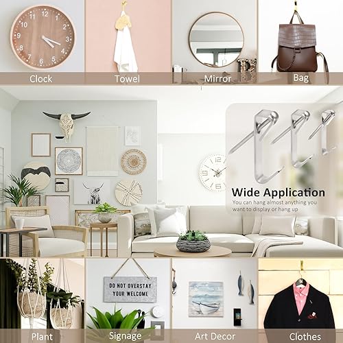 Miniatura 6 de Hoeine Juego de 200 ganchos para colgar fotos, 3 tamaños, incluye ganchos para colgar cuadros de 10 libras, 30 libras, 50 libras, ganchos