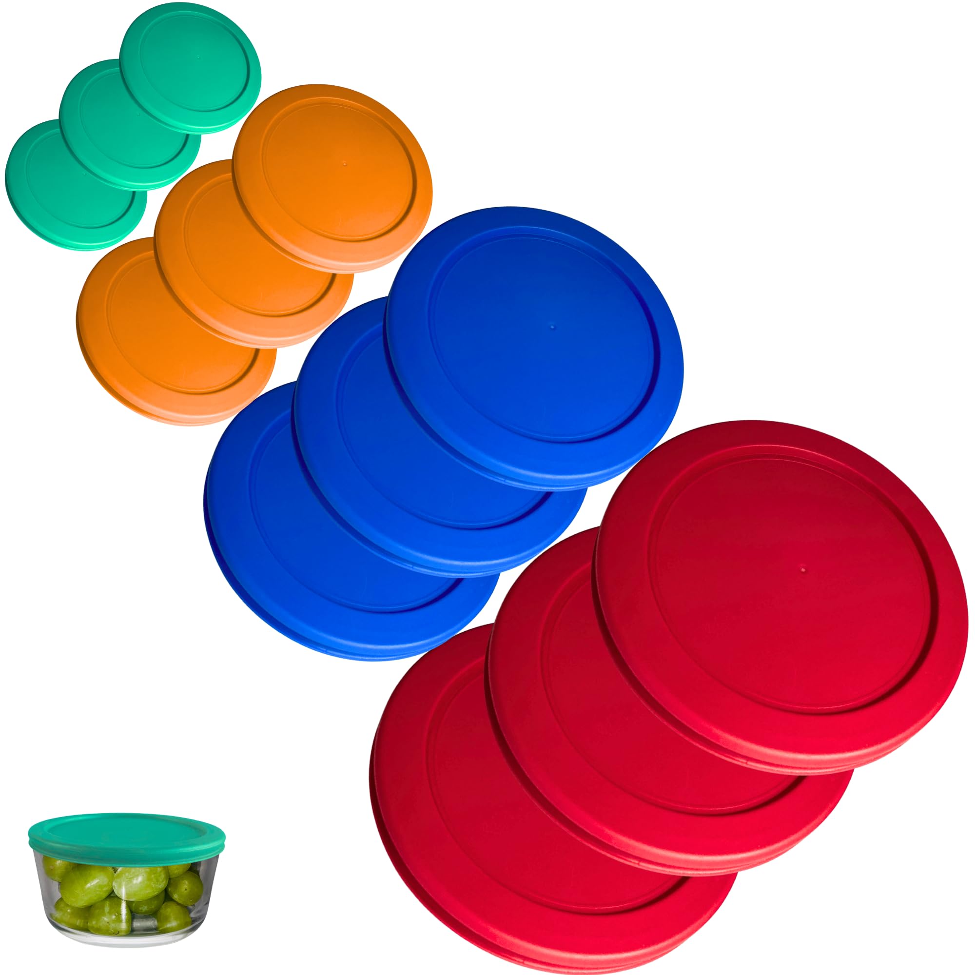 1, 2, 4 & 7 Cup Green, Orange, Blue, Red Replacement Lids/Covers for Pyrex, Anchor Hocking & KlareWare Storage Bowls *Lids Only Glass Container Not