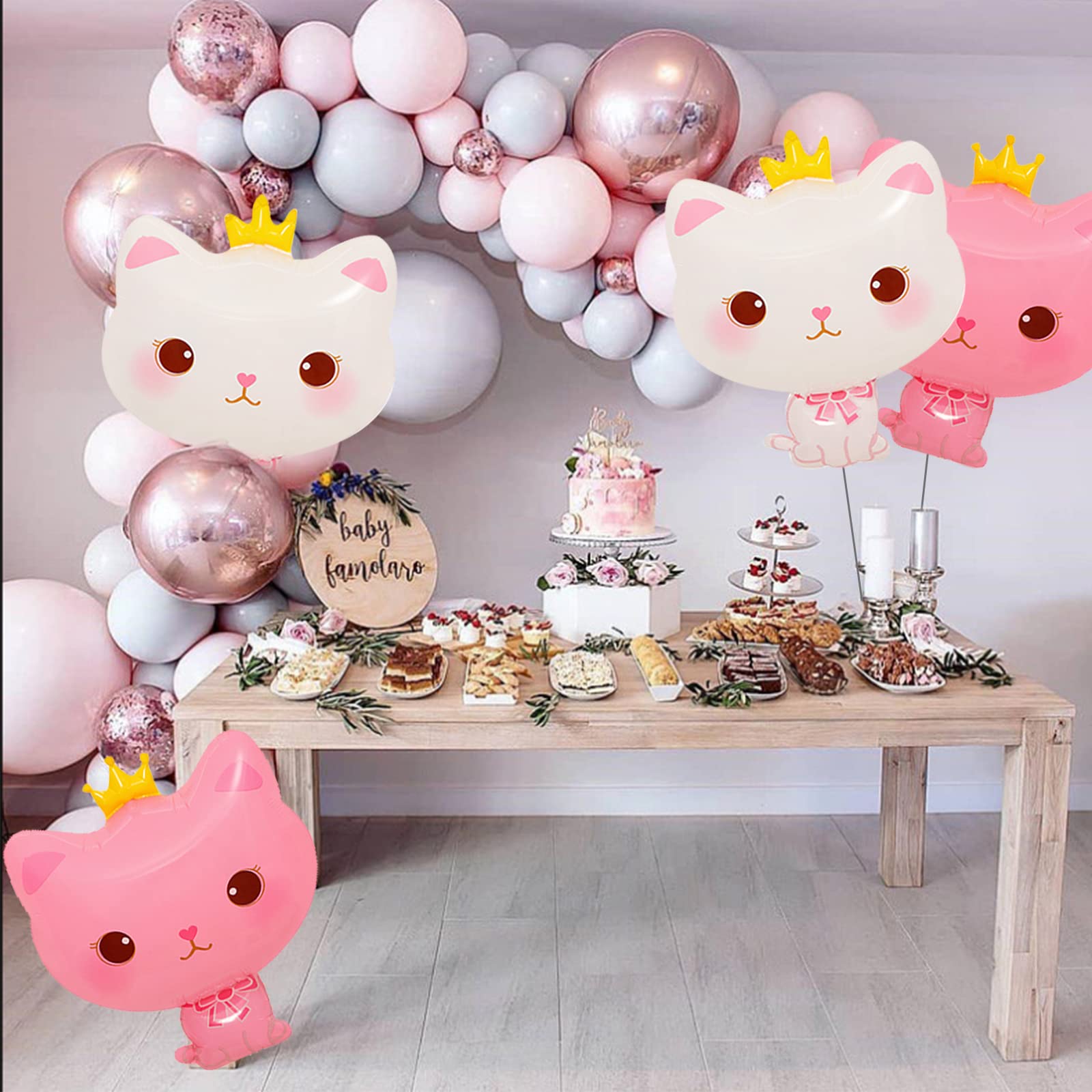 Lot De 8 Ballons Anniversaire Fille – Thème Chats, Alu, 5 Ans, Décoration Fête Et Maison De Poupée