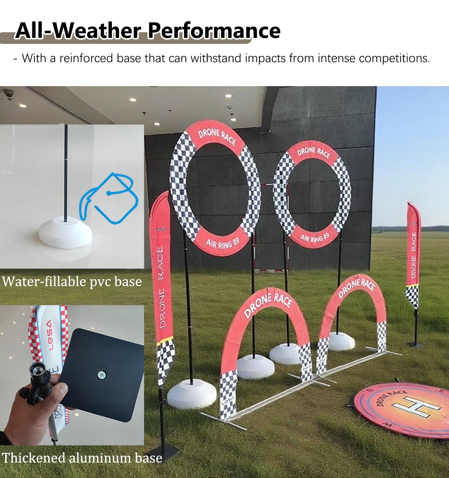 Drone Racing Gate Professionelles FPV Drohnen Renn Tor Set, RC Hubschrauber Übungsstrecken, Renn Luft Ringe + Bogen Hindernisse + Banner Flaggen + Landeplatz(Style a)