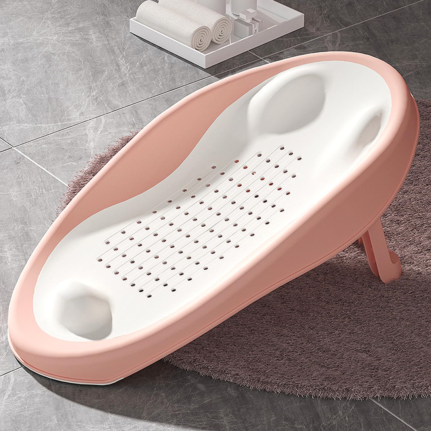 TDNEBaby Foldable Bath Tub Seat, Newborn Bathtub Chair for 0-12 Months Toddler (Pink)