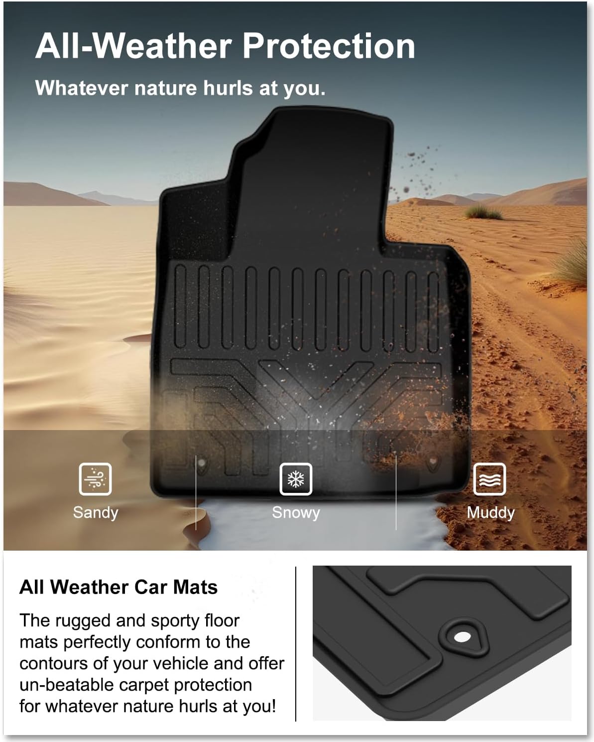 KIWI MASTER Floor Mats for 2019 2020 Hyundai Santa Fe, Custom Fit All Weather Car Mats, Heavy Duty TPE Floor Liners, Front & Rear 2 Row, Black - Image 3