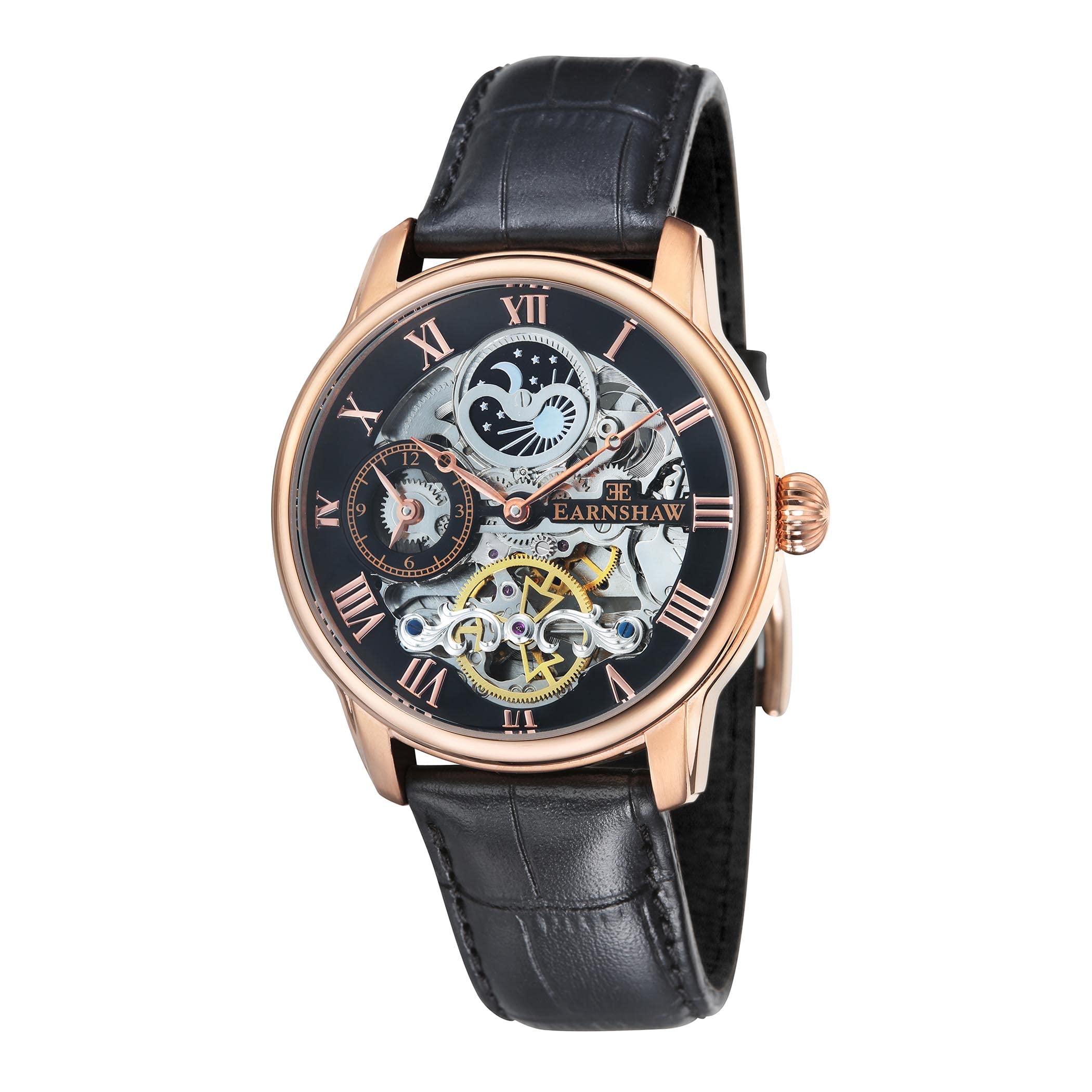 Thomas Earnshaw Men's Longitude Automatic Watch with Black Dial Analogue Display and Black Leather Strap ES-8006-07