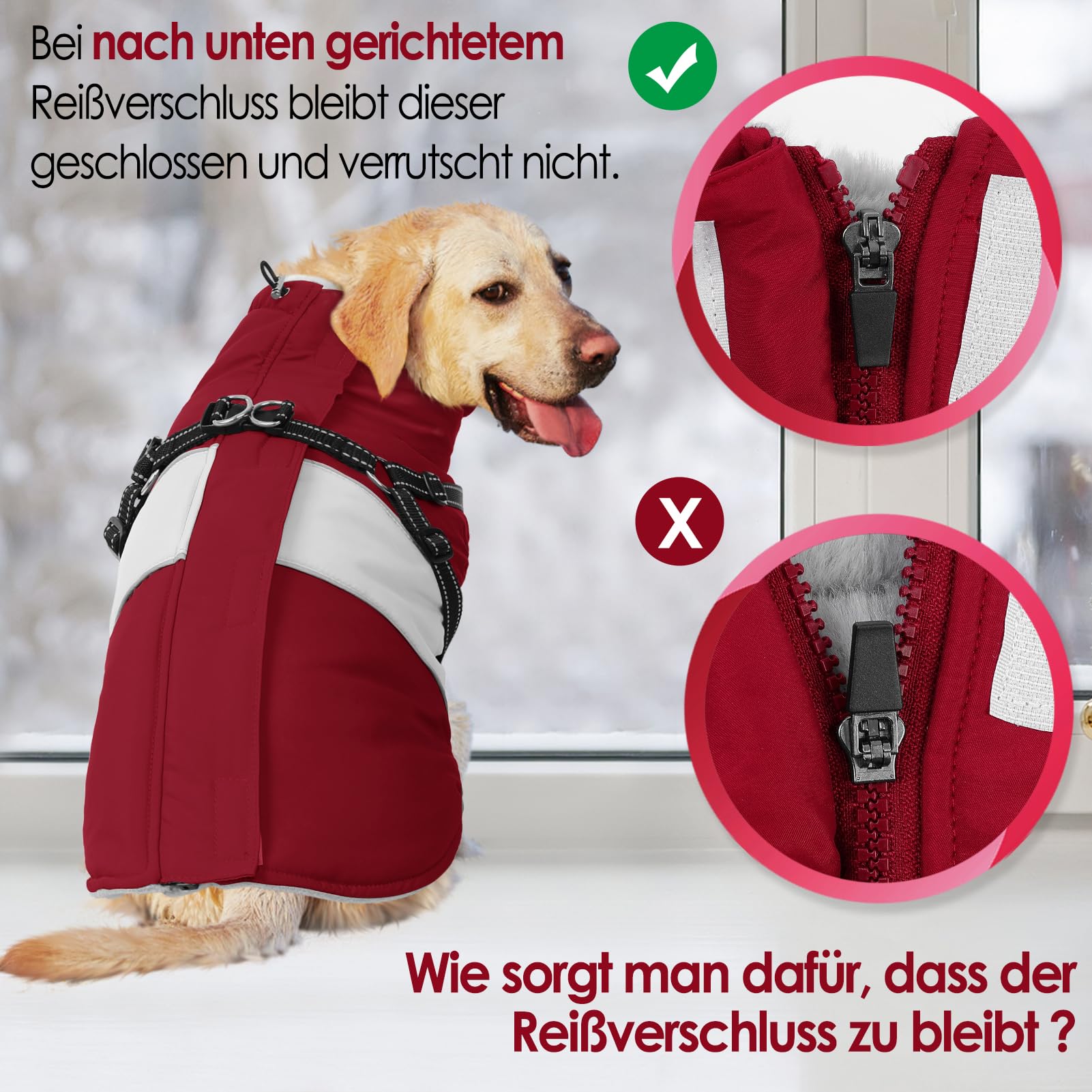 AOFITEE Hundemantel Winter, Wasserdicht Warme Hundejacke Wintermantel für Große Hunde, Reflektierend Hunde Wintermäntel mit Geschirr, Reißverschluss, Warme Outdoor Hundebekleidung für Kaltes Wetter