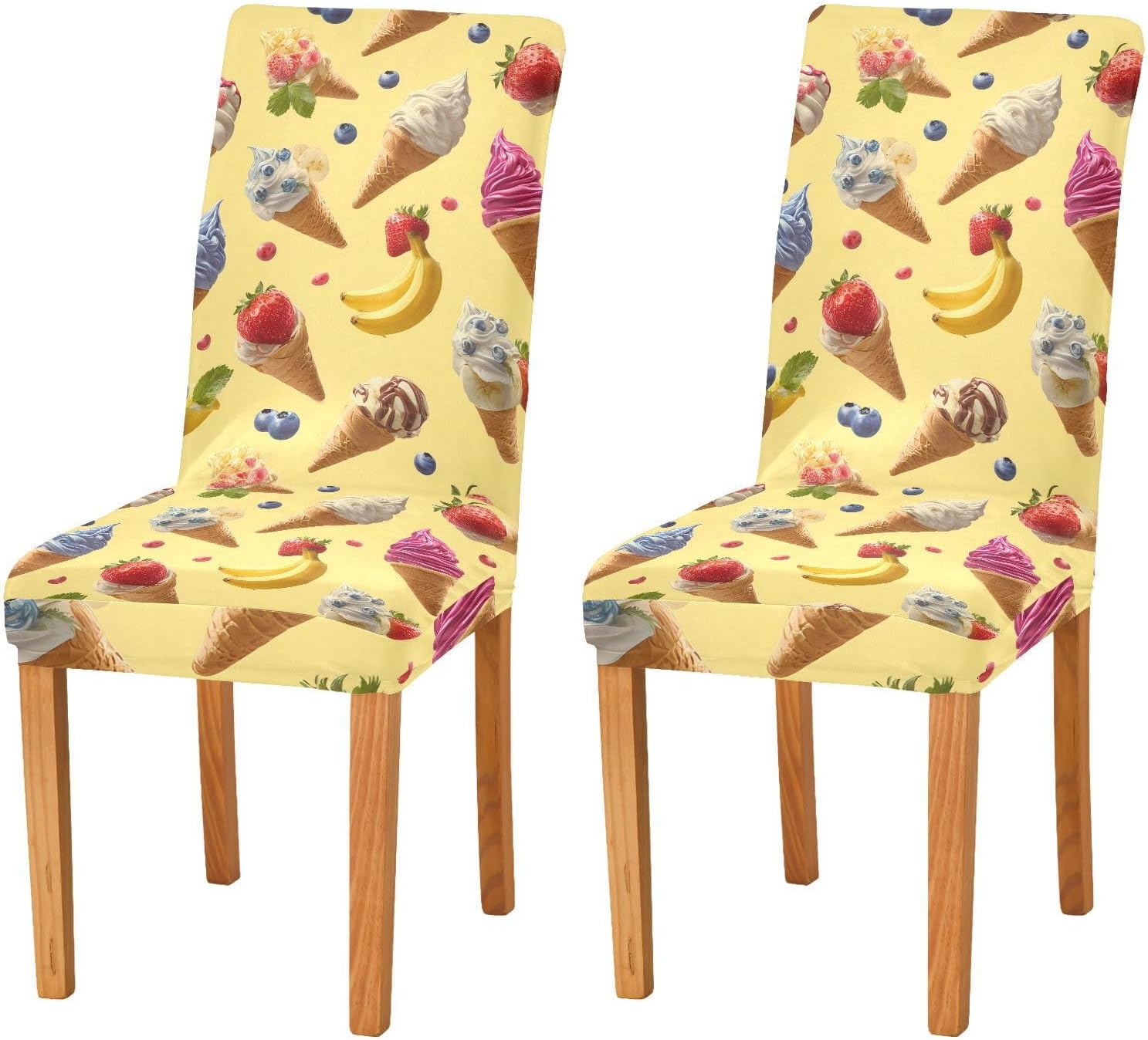 ALAZA Chair Covers for Dining Room, Ice Cream Banana Strawberry Pattern Stretch Chair Cover Sets Chair Protector Removable Washable for Ktichen Restaurant Hotel
