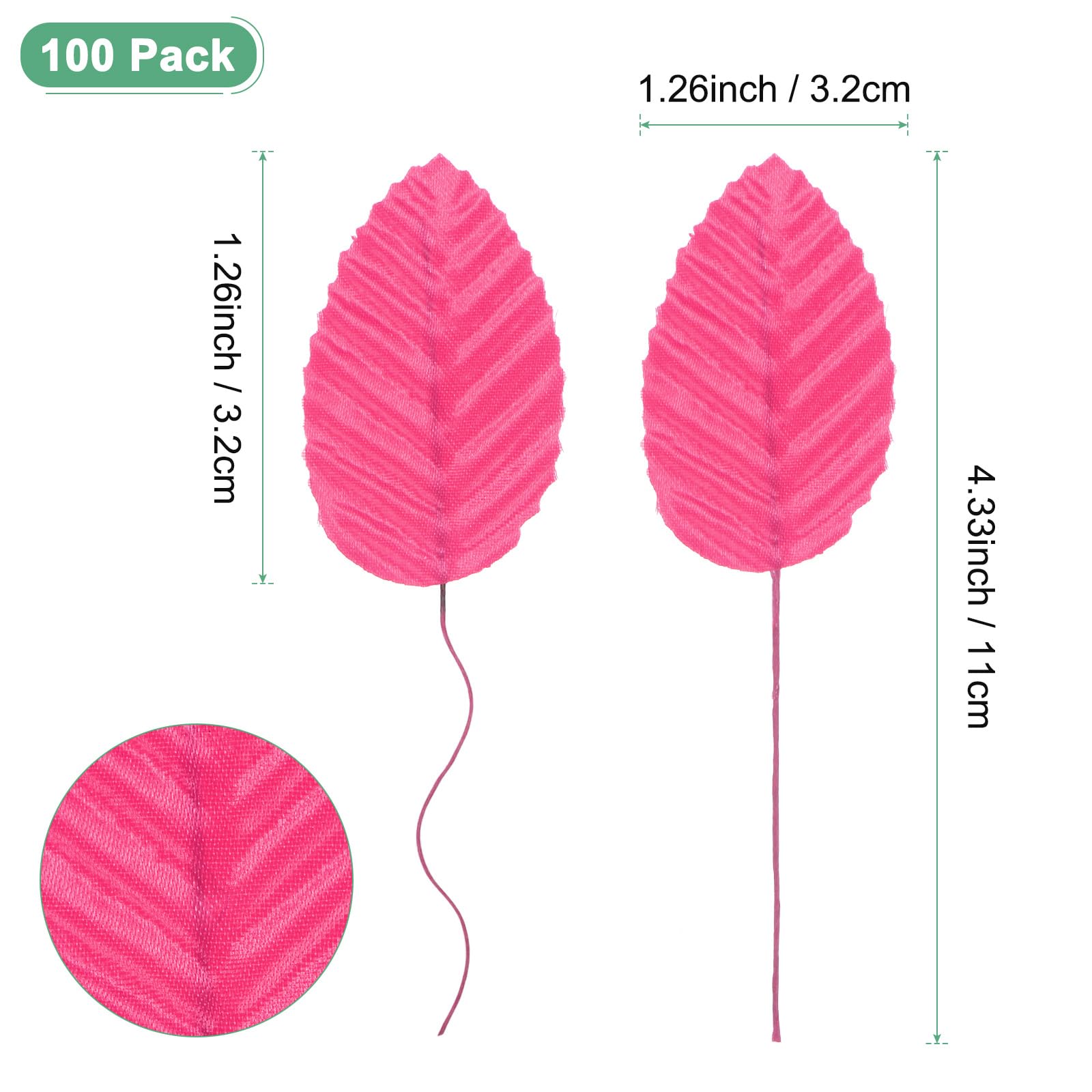 M METERXITY 100-Pack Artificial Silk Leaf, Faux Wire Single Leaves - Image 3