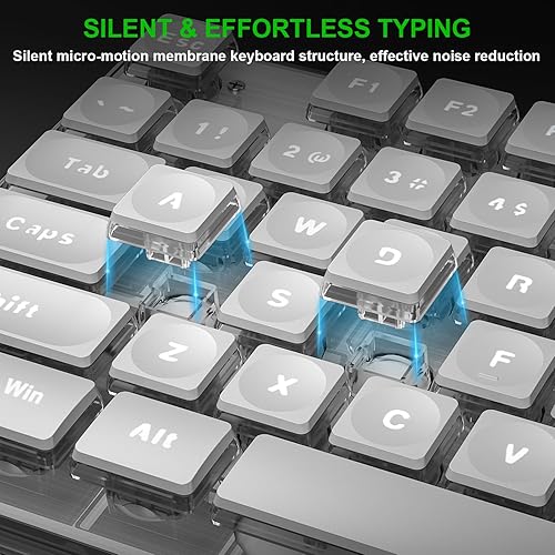 Miniatura 6 de BlueFinger Teclado y mouse inalámbricos con pantalla de alimentación, Blacklit recargable, de tamaño completo, con luz silenciosa, teclado para