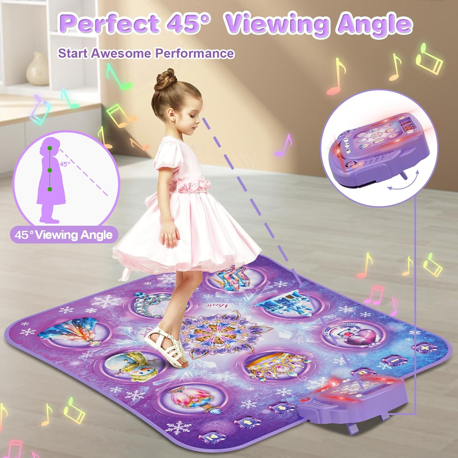 Dance Mat for 3-12 Year Old Girls, Frozen Dance Pad with Wireless Bluetooth, Purple Electronic Music Princess Toys Birthday for Kids and Toddlers Ages 3 4 5 6 7 8 9 10 + - Image 2