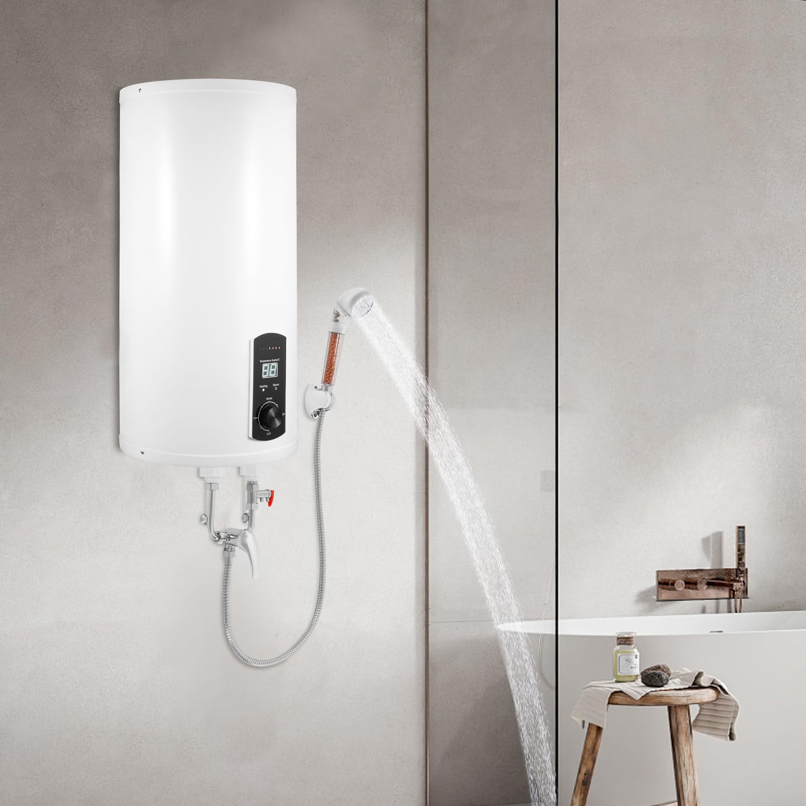 Calentador de agua eléctrico vertical 50L pantalla digital 2000W enchufe EU