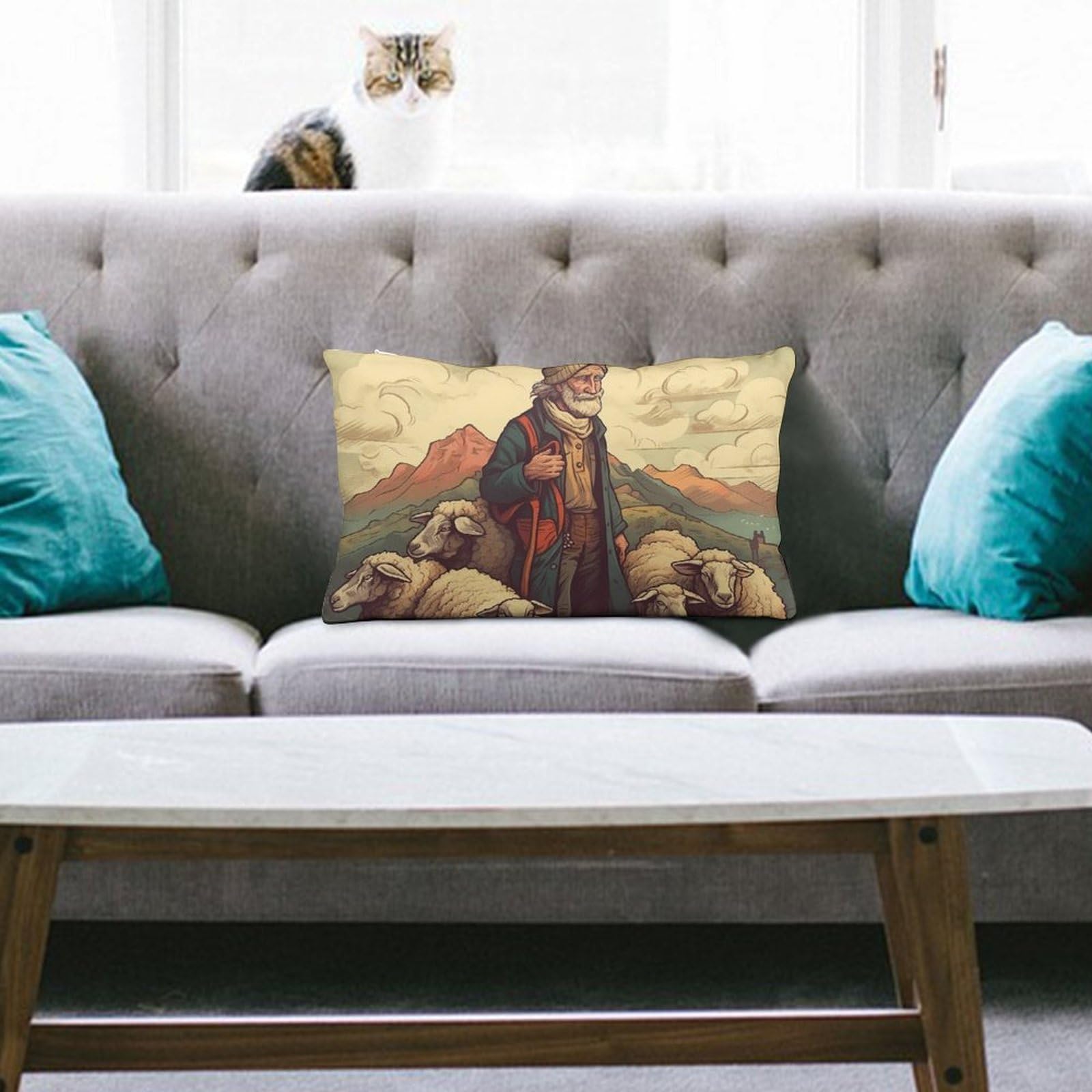 NTVOWPZO Decoration Throw Pillow Covers 8"x12" Pillowcases Covers Man Leads The Sheep Soft Pillowcases Modern Farmhouse Home Decor Sofa Cushions Covers for Couch Bed Living Room